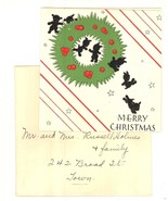 Black dogs wreath vintage Xmas greeting card 1936 seal - €11,97 EUR