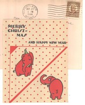 Xmas New Year vintage greeting card elephants polker dots 1934 - £11.00 GBP