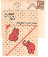 Xmas New Year vintage greeting card elephants polker dots 1934 - €12,07 EUR