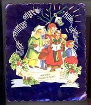 Christmas card vintage 1952 foil die cut fold out carolers - £11.00 GBP
