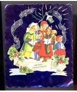 Christmas card vintage 1952 foil die cut fold out carolers - €11,97 EUR
