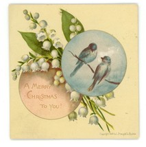 Prang vintage Christmas card blue birds lily of the valley Victorian gre... - $16.00