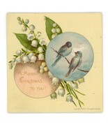 Prang vintage Christmas card blue birds lily of the valley Victorian gre... - €13,79 EUR