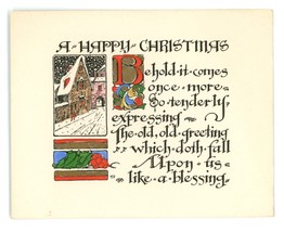 Happy Christmas vintage Christmas card hand painted gold 1920 - £11.00 GBP