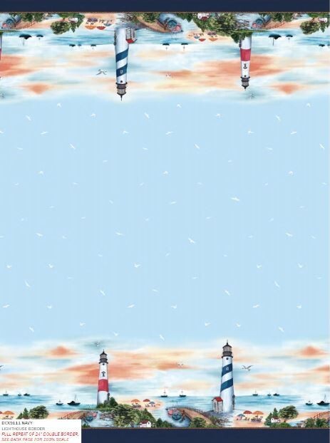 Cotton Lighthouses Border Ocean Sea Beach Blue Cotton Fabric Print BTY D... - $13.95