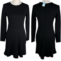 Loft Dress Black 4P Petite Stretch LBD Ruffle Neck LS New - $39.59
