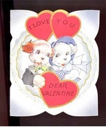 Vintage Valentine card dog puppies die cut AC CO cute hearts - £10.96 GBP