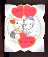 Vintage Valentine card dog puppies die cut AC CO cute hearts - €12,07 EUR