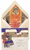 Christmas card vintage 18th Ct snow scene fancy envelope old English hol... - £10.99 GBP
