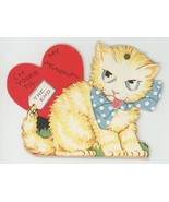 Kitten cat vintage Valentine greeting card mechanical bow with polka dot... - £10.96 GBP