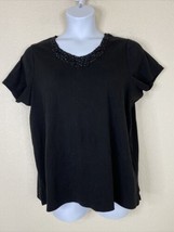 White Stag Womens Plus Size 1X Black Cotton Beaded V-neck T-shirt Short Sleeve - £7.80 GBP