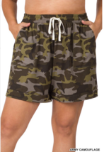 Zenana  3X Cotton Plush Brushed DTY Camo Relaxed Fit Pocket Shorts Brown... - $15.35