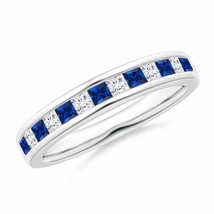 ANGARA Channel Square Sapphire and Diamond Band in 14K Gold (Grade-AAAA Size-2) - £1,284.96 GBP