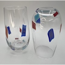 2 Fused Art Glass Drinking Glass Tumblers Hand Blown Confetti Colorful 6&quot; - $25.23