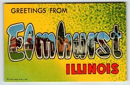 Greetings From Elmhurst Illinois Large Letter Linen Postcard Curt Teich Unused - £15.07 GBP