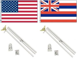 AES 3x5 3&#39;x5&#39; USA American w/State of Hawaii Flag w/Two 6&#39; White Flagpole Pole K - £26.99 GBP