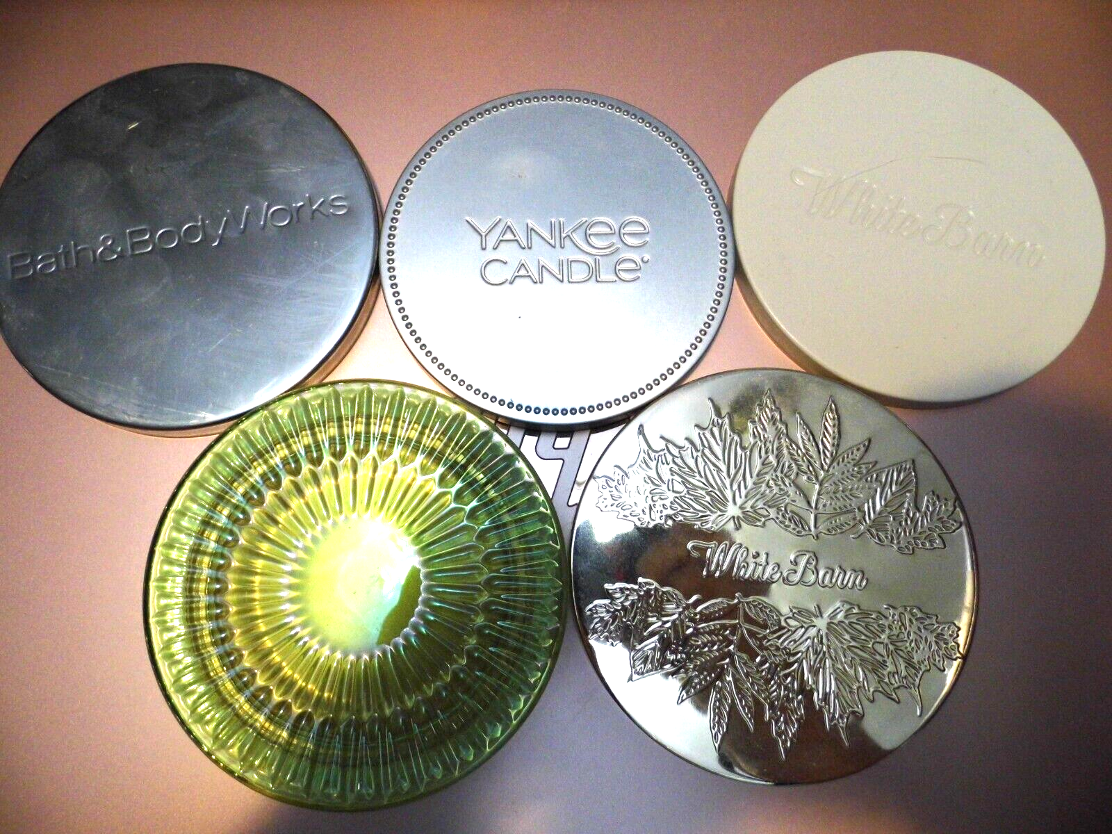 Lot of 5 BATH &amp; BODY WORKS 3-Wick Candle (1 silver-1 gold) Jar Lids Cove... - $7.19