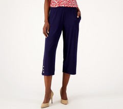 Susan Graver Lifestyle Regular Spa Knit Pull-On Capri Pants Navy, X-Large - £23.73 GBP