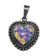 Vtg Large Sterling Heart Opal Pendant 19 Grams Amazing Colors! Video Sta... - £235.70 GBP