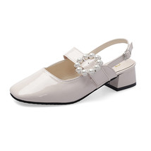 Women Elegant  Buckle Square Heel Sandals Vintage Square Toe Leather Sandalias W - £27.93 GBP