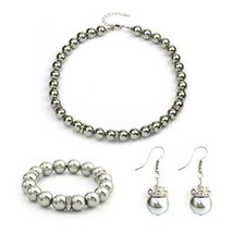 Gray Faux Pearl Necklace With Coordinating Bracelet & Earrings - $32.99