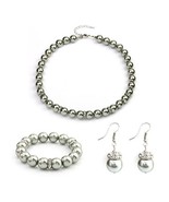 Gray Faux Pearl Necklace With Coordinating Bracelet &amp; Earrings - €28,65 EUR