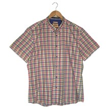 Joseph Abboud Shirt Mens XL Slim Fit Plaid Button Up Short Sleeve Pink Blue - €15,58 EUR