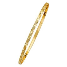 Dimaya 14k Yellow Gold Ladies Diamond-Cut 3mm Solid Bangle Bracelet - £312.05 GBP