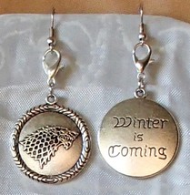 GOT House Stark Dire Wolf Winter is Coming Handmade Earrings Zip Pulls FREE SHIP - £11.96 GBP