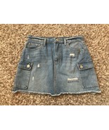 Sky and Sparrow Cargo Skirt Womens 7 Blue Denim Mini Jean Stretch Fray R... - $24.63