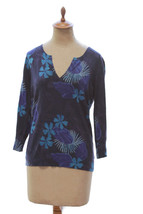 Chico&#39;s Knit Top Womens Indigo Fleur 3/4 Sleeve V-Neck Ink Dark Blue Siz... - £21.29 GBP