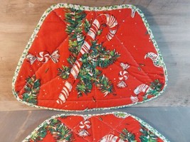 Handmade Vintage Christmas Fabric Set 4 Placements 18x12 Cotton Quilted - $37.19