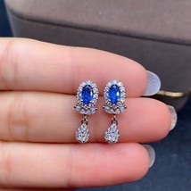 925 Silver Sterling Real Natural Sapphire Stud Earrings Fine Jewelry Party Trend - £60.26 GBP