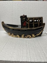 Vtg Mcm Tv Lamp Unique Boat Men Black Gold Red 15” - £77.57 GBP