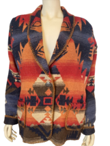 Rhonda Stark Red, Orange, Blue, Brown Aztec Print Fleece Coat Size M - £75.93 GBP
