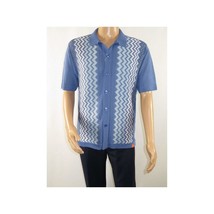 Mens Stacy Adams Italian Style Knit Woven Shirt Short Sleeves 3118 Denim Blue image 2