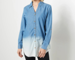 Susan Graver Chambray Dip-Dye Y-Neck Tunic Shirt Light Chambray, 2X - $32.85