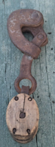 Vintage Iron &amp; Wooden Double Wheel Barn Pulley &amp; Hook Small - $68.91