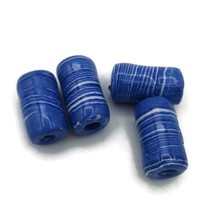 4 Pc Large Ceramic Tube Beads for Macrame Jewelry Making Artisan Blue Beads 20mm - £18.26 GBP