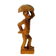 Wood Folk Art Haitian Man Figurine Hand Carved Wood Statue Haiti 12&quot; x 4&quot; x 2&quot; - £18.62 GBP