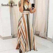 Striped Colorblock Plunge Maxi Dress - £33.63 GBP