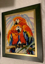 Vintage Parrot crewel framed wall art - $48.15