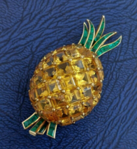 14K Yellow Gold Plated 2.60Ct Princess Simulated Citrine Pineapple  Brooch Pin - £147.98 GBP