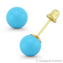 3to8mm Blue Turquoise Ball 14kt Studs Screwback Stud Earrings in 14k Yellow Gold - £31.41 GBP+
