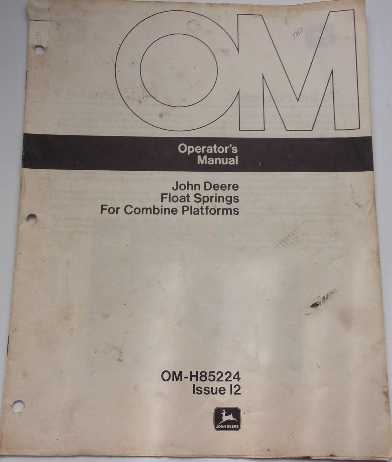 Vtg John Deere Float Springs Operator’s Manual for Combine Platforms OM-... - $3.99