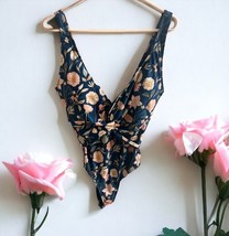 Nicole Miller One Piece Swimsuit Size XL Floral Deep V Teal Pink Mustard... - $424.13 MXN