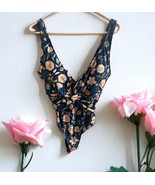 Nicole Miller One Piece Swimsuit Size XL Floral Deep V Teal Pink Mustard... - $22.28
