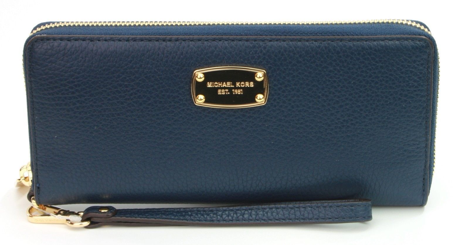 MICHAEL KORS PORTAFOGLIO BLU NAVY MORBIDO superficie granulare in pelle grande - $172.20