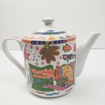 Takahashi Artwork Teapot Whimsical Fun Colorful Drawing Novelty 4 Cups  - £29.10 GBP