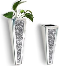 Flower Vase Crushed Diamond Mirrored Hanging Planter&amp; Geometric Decor Mirrored - £47.32 GBP